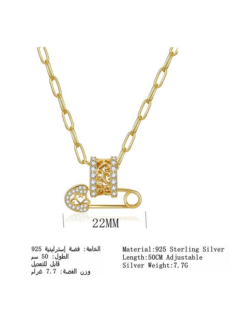 Moonmory 18K Gold Plated 925 Sterling Silver Vine Pendant Necklace With Paper Clip Chain For Women Original Design Safety Pin Necklace With 50CM Adjustable Chain Best Gift For Women,Ramadan  Valentine’s Mother’s Day Gift - Image 2