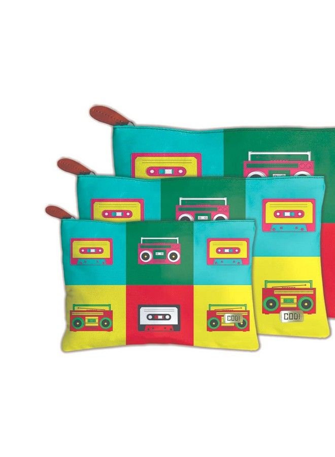 Paper Plane Design Canvas Multipurpose Pouch Bag Travel Kit Set Of 3 (D) - Image 1