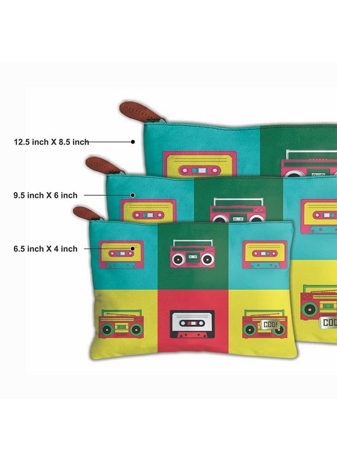 Paper Plane Design Canvas Multipurpose Pouch Bag Travel Kit Set Of 3 (D) - Image 3