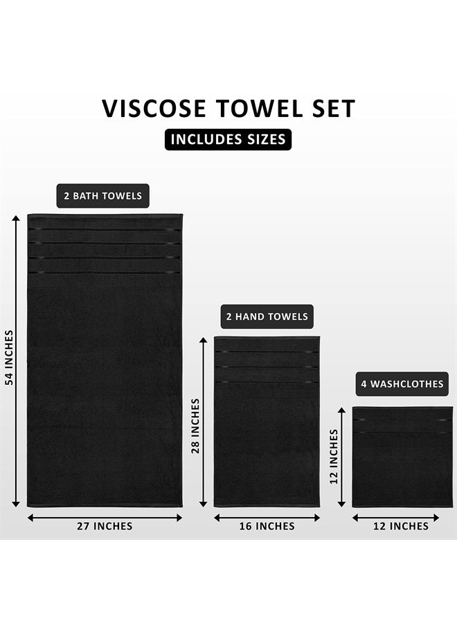 Utopia Towels 8-Piece Luxury Towel Set, 2 Bath Towels, 2 Hand Towels, and 4 Wash Cloths, 600 GSM 100% Ring Spun Cotton Highly Absorbent Viscose Stripe Towels Ideal for Everyday use (Black)