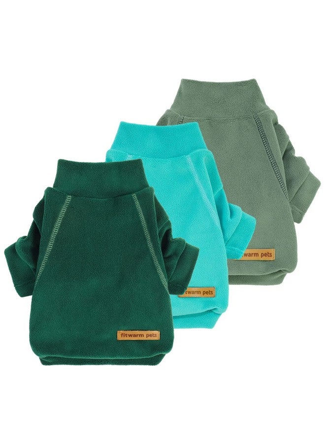Fitwarm 3 Pack Fleece Sweater - Turtleneck Dog Sweatshirt, Cat Apparel, Dark Green, Teal Green, Olive Green, Large - Image 1