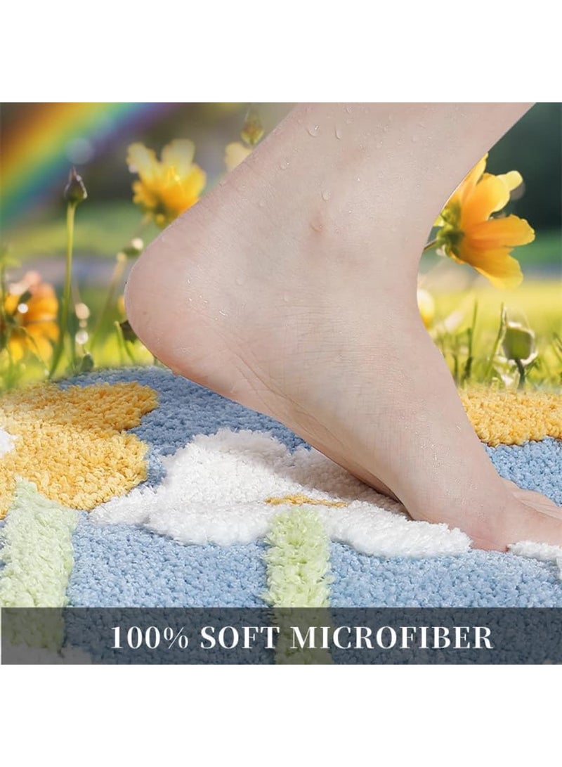 Luckam Non-Slip Bath Mat, Absorbent Machine Washable Durable Rug, Soft Microfiber Shower Carpet for Bathroom, Kitchen, Bedroom Indoor Use, Flower, 50x80cm - Image 2