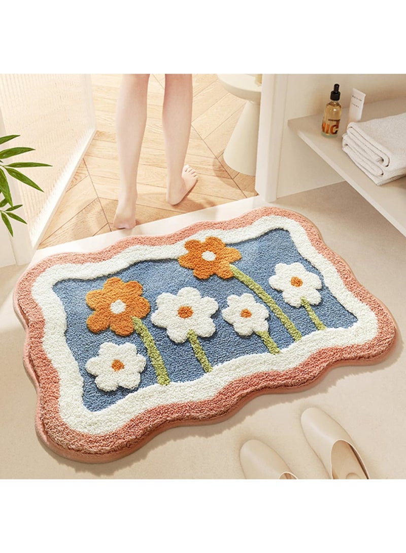 Luckam Non-Slip Bath Mat, Absorbent Machine Washable Durable Rug, Soft Microfiber Shower Carpet for Bathroom, Kitchen, Bedroom Indoor Use, Flower, 50x80cm - Image 5