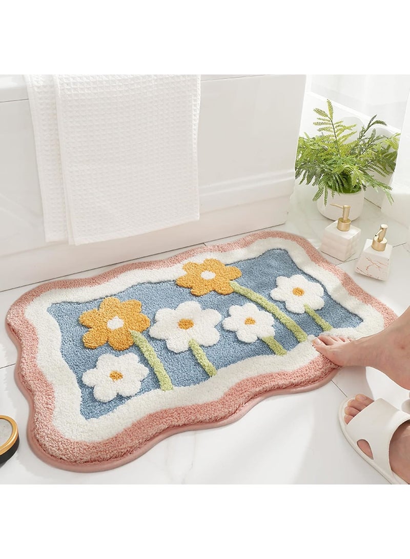 Luckam Non-Slip Bath Mat, Absorbent Machine Washable Durable Rug, Soft Microfiber Shower Carpet for Bathroom, Kitchen, Bedroom Indoor Use, Flower, 50x80cm - Image 1