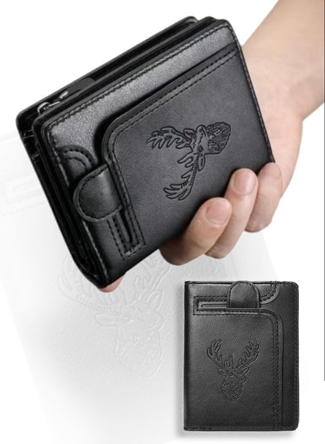 New Vintage Style Men Wallet, Deer Head Design, Multifunctional Zipper Wallet, Multiple Card Slots, Multi-function Card Holder for Youth Students, Great Gift for Men - Image 1