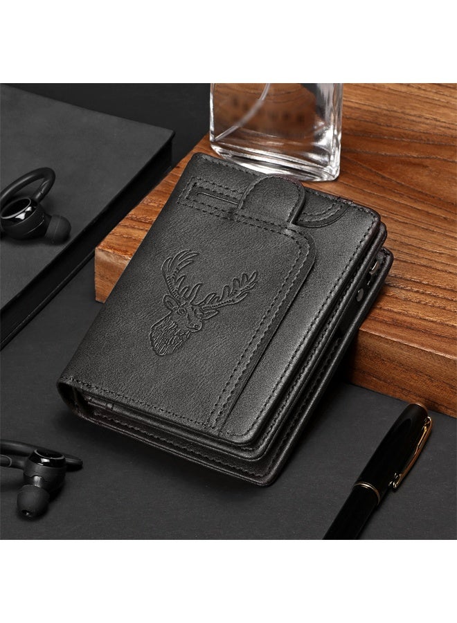 New Vintage Style Men Wallet, Deer Head Design, Multifunctional Zipper Wallet, Multiple Card Slots, Multi-function Card Holder for Youth Students, Great Gift for Men - Image 5