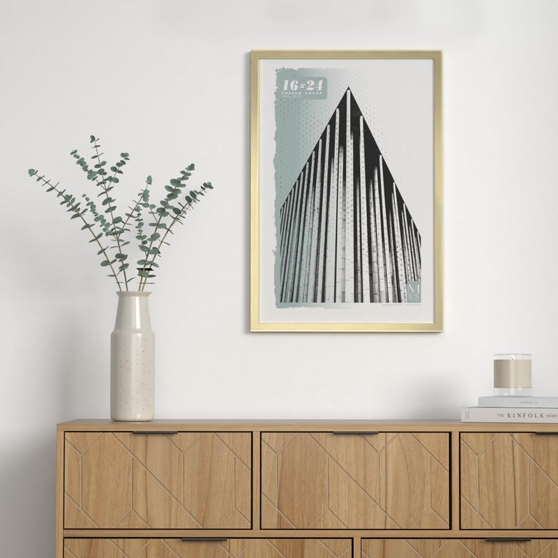 MCS Foundation 16x24 Poster Frame Traditional Brass, Vertical & Horizontal Wall Hanging Large Picture Frame for Photos, Posters & Art Prints (1-Pack) - Image 2