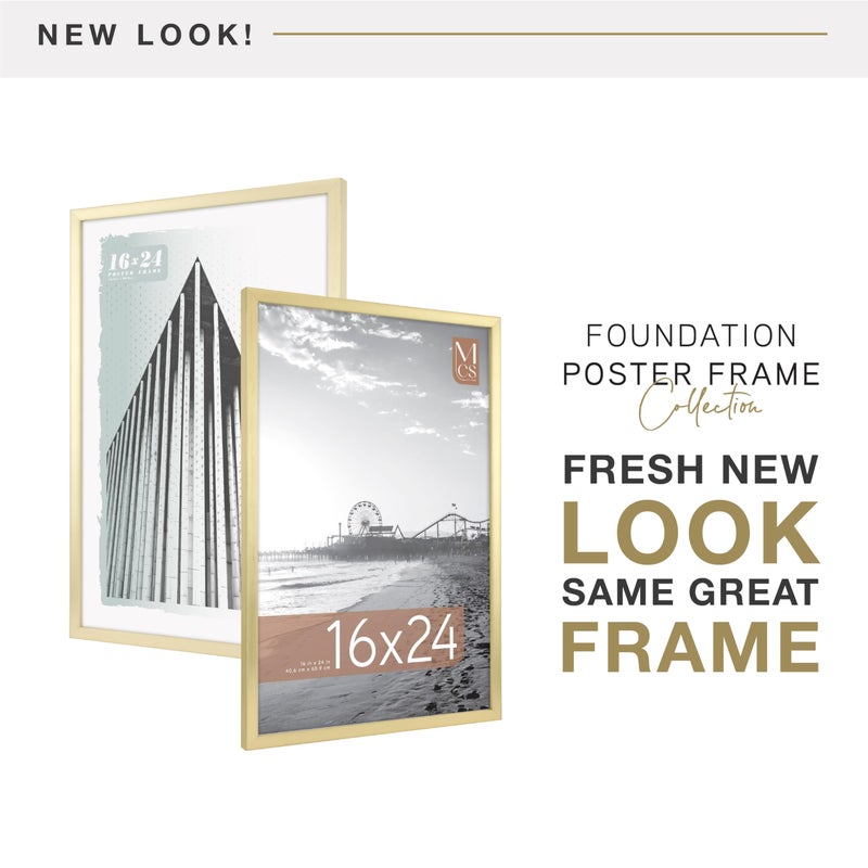 MCS Foundation 16x24 Poster Frame Traditional Brass, Vertical & Horizontal Wall Hanging Large Picture Frame for Photos, Posters & Art Prints (1-Pack) - Image 3