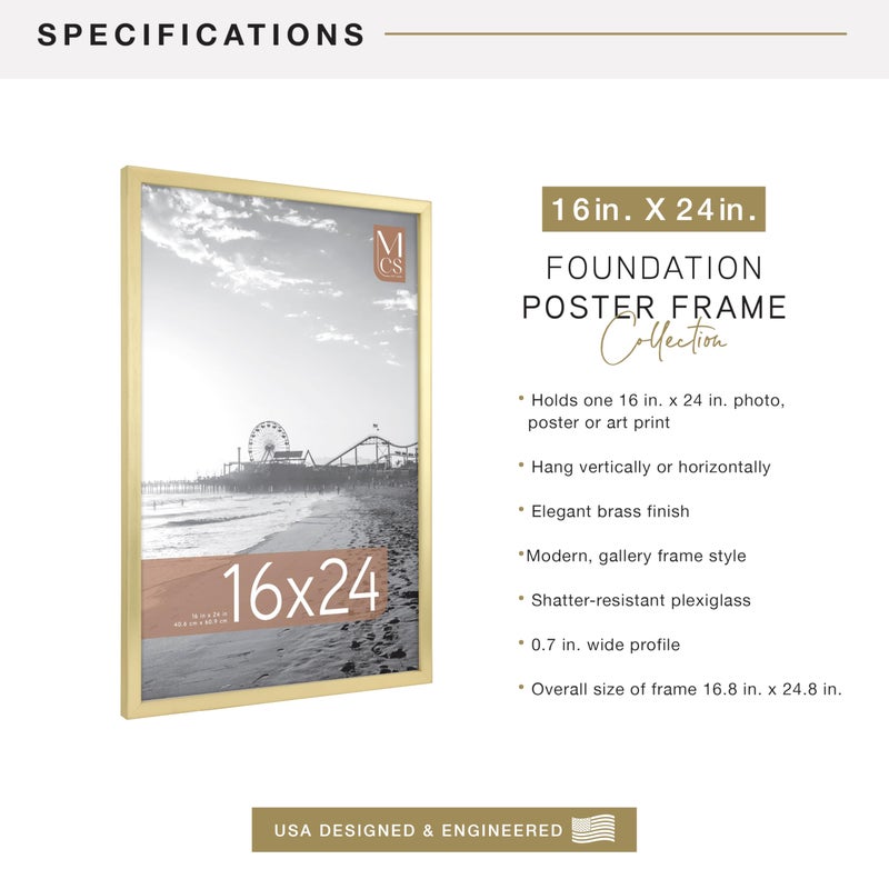 MCS Foundation 16x24 Poster Frame Traditional Brass, Vertical & Horizontal Wall Hanging Large Picture Frame for Photos, Posters & Art Prints (1-Pack) - Image 5