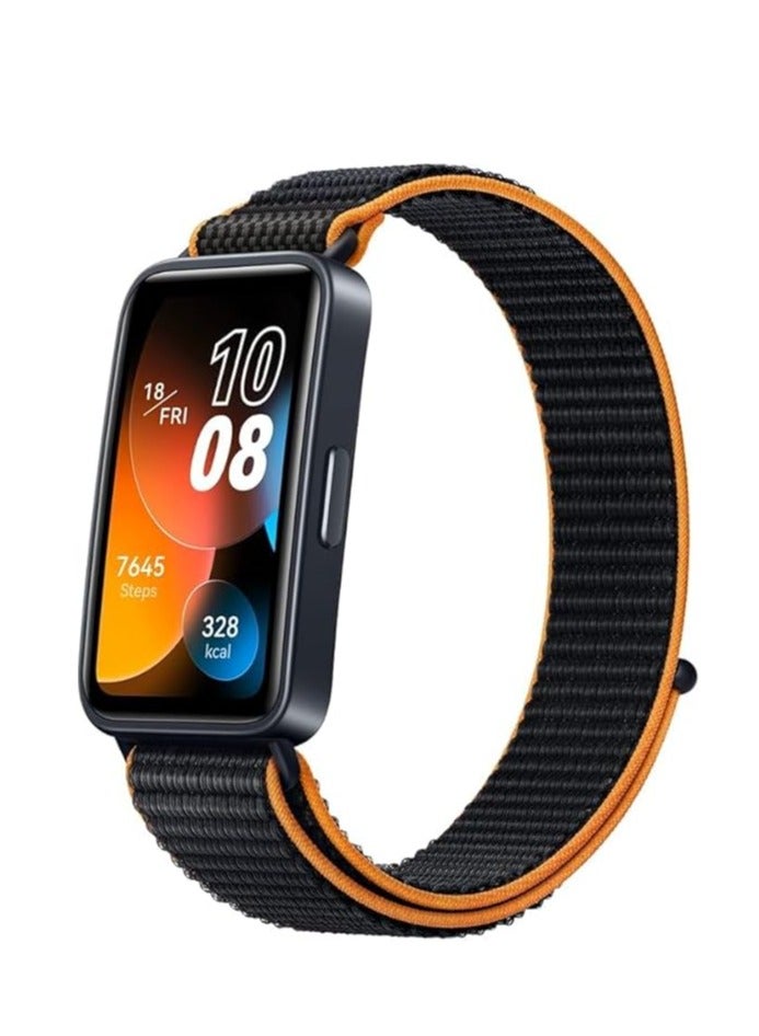 Nylon Watch Band for Huawei Band 9/8 Adjustable Replacement Sport Watch Band Compatible with Sports Nylon Strap for Women and Men - Black Orange - Image 1