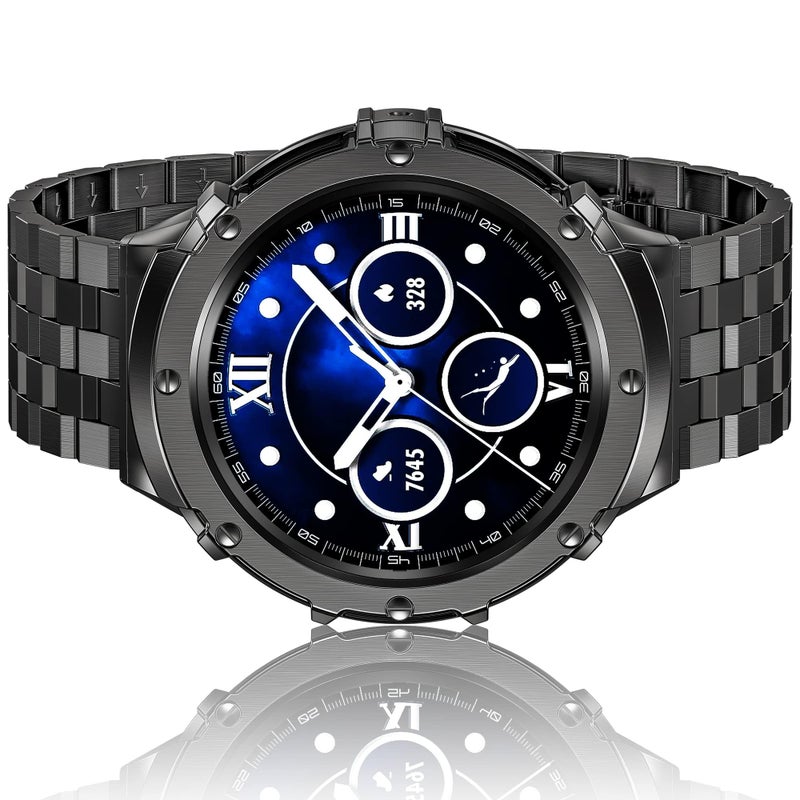 SYOSI Stainless Steel Rugged Strap Compatible with Samsung Galaxy Watch 5 Pro 45mm – Metal Band with Protective Bumper Cover for Men - Image 1