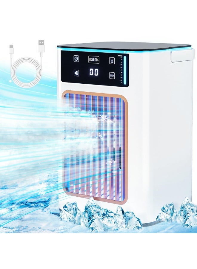 Portable Air Conditioners, 4-IN-1 AC Unit, 900ml Dual Tank Evaporative Air Cooler, 7 Color Lights Personal Mini Air Conditioner, Small Portable Cooling Fan for Room Office - Image 1