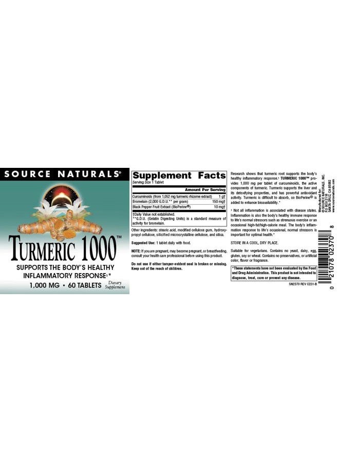 Source Naturals Turmeric 1000, Supports The Body's Healthy Inflammatory Response*, 1,000mg - 60 Tablets - Image 4