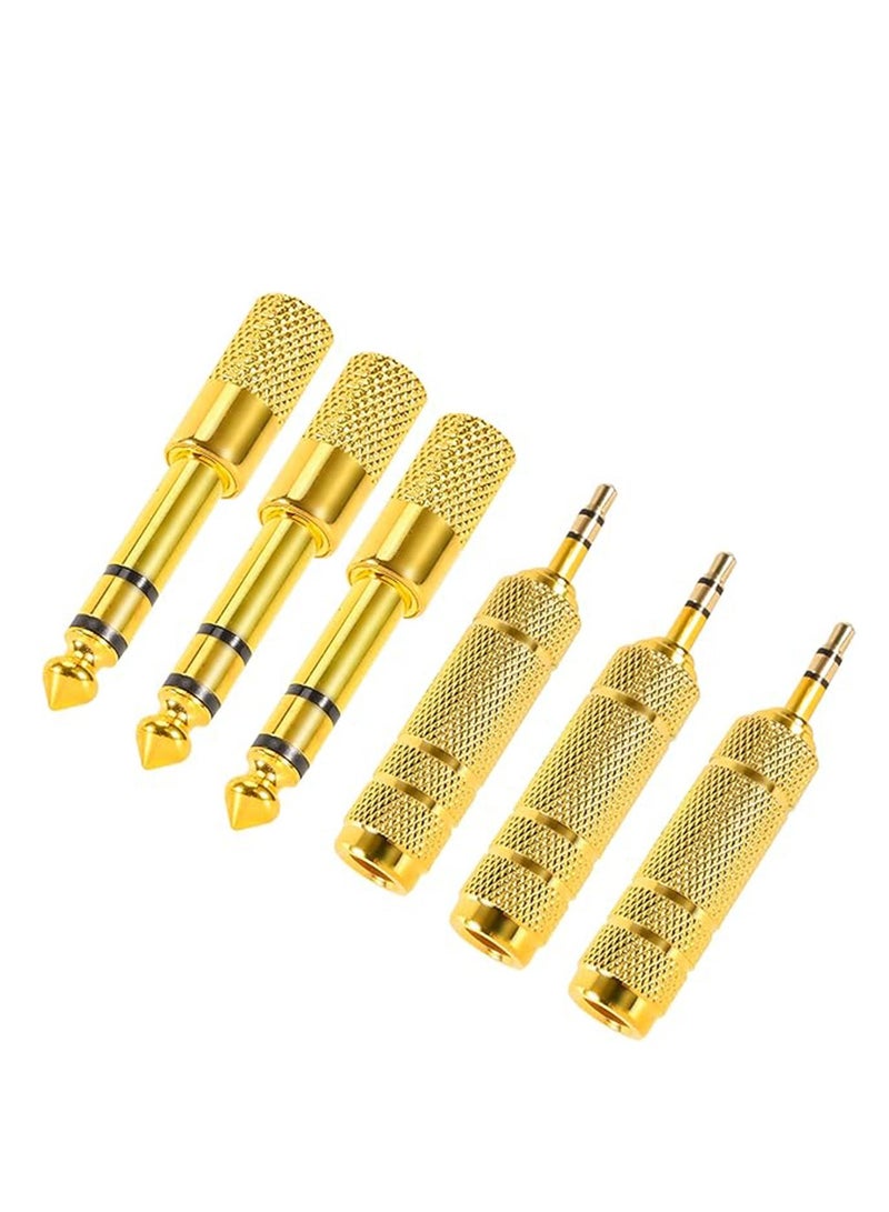 Generic 6 Pack Headphone Jack 3.5mm (1/8 inch) Male to 6.35mm(1/4 inch) Female Adapter and 6.35mm（1/4） to 3.5mm(1/8) Audio Adapter,Stereo Audio Jack Adapter for Player, Headphone,Guitar Amplifier,Gold.  - Image 1