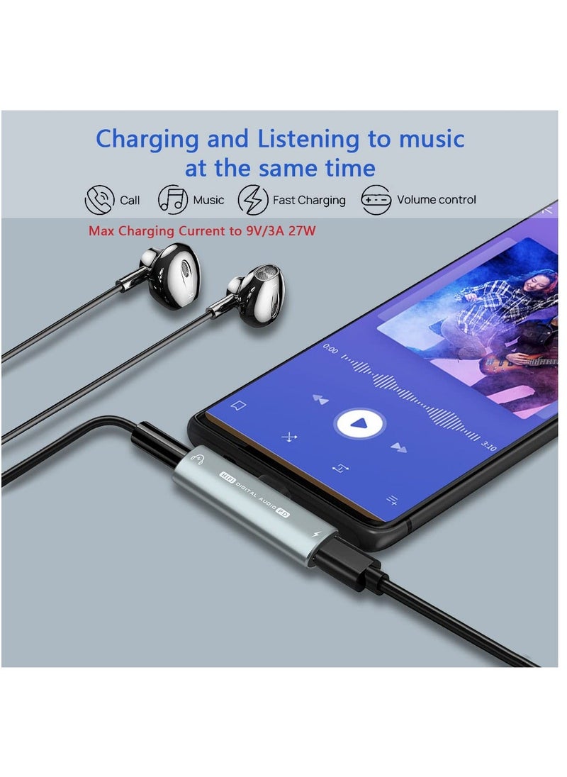 Anmi - USB C to 3.5mm Audio Headphone Adapter and Charger, 2 in 1 USB C Headphone Jack HiFi DAC with 27W Fast Charging Dongle Adapter Compatible with Galaxy S23 Ultra/S22+/A53/Note 20, Pixel 7/7Pro/6/6Pro/5 - Image 1