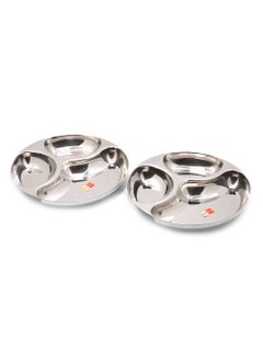 KCL KCL Stainless Steel Round Partition Plate Heavy Guage Mirror Finish / Bhojan Plate - Model - Pratham 3 in1 - 2 Unit (Diameter -31 cm) (20Guage)  - Image 1