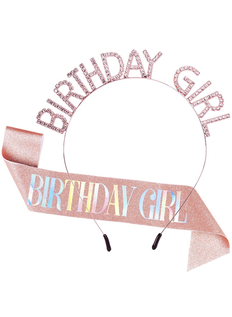 SYOSI Birthday Sash & Tiara Set for Girl, Birthday Girl Sash & Birthday Crown for Women, Princess Rhinestone Birthday Party Decorations Headband Birthday Gifts, Happy Birthday Accessories - Image 1