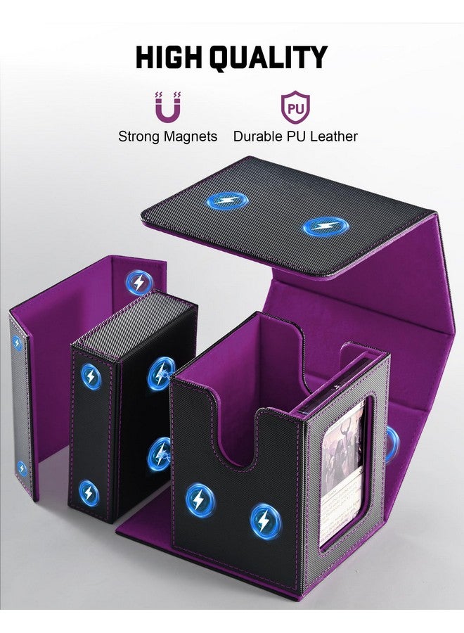 ZLCA صندوق مجموعة ZLCA MTG Commander مع نافذة عرض، صندوق المجموعة يحمل 100 بطاقة مزدوجة الأكمام مع صينية نرد وحامل بطاقات مغناطيسي 35pt (أسود وبنفسجي) - Image 4