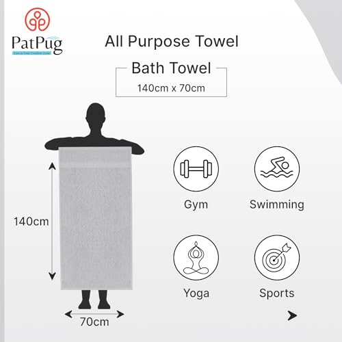 PatPug 100% Indian Ultra Soft Cotton 500 GSM Highly Absorbent, Fade Resistant, Quick Drying Large Bath Towel (Silver Grey) - Image 4