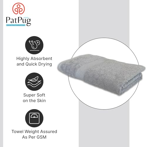 PatPug 100% Indian Ultra Soft Cotton 500 GSM Highly Absorbent, Fade Resistant, Quick Drying Large Bath Towel (Silver Grey) - Image 2