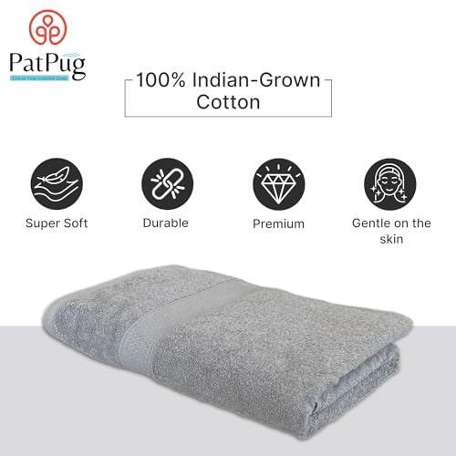 PatPug 100% Indian Ultra Soft Cotton 500 GSM Highly Absorbent, Fade Resistant, Quick Drying Large Bath Towel (Silver Grey) - Image 5