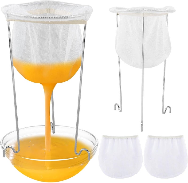 YOSINXU Jelly Strainer Stand with 3 Reusable Strainer Bags, Stable Stainless Steel Sieve Stand Reusable Food Jelly Filter Bags for Straining Juice Yogurt Cheese Broth Nut Milk - Image 1