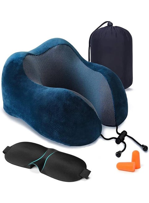 Travel Pillow Memory Foam Neck Pillow, Comfortable & Breathable Cover, U Shape Head Pillow with Portable Storage Bag, Sleep Mask and Earplugs for Airplane, Car, Train, Bus and Home Use