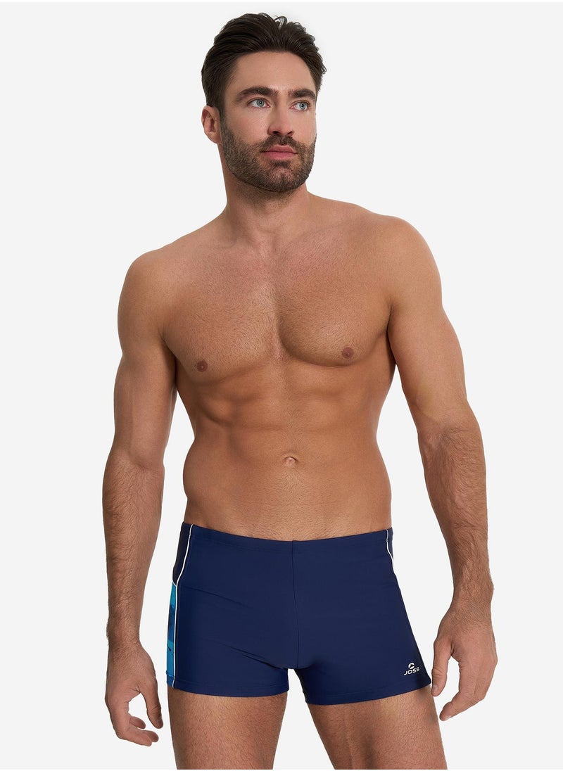 Joss Joss Men's Swimming Trunks Blue/White with Printed Inserts – Creora Highclo Fibers, Chlorine-Resistant, Adjustable Waistband for Perfect Fit  - Image 1