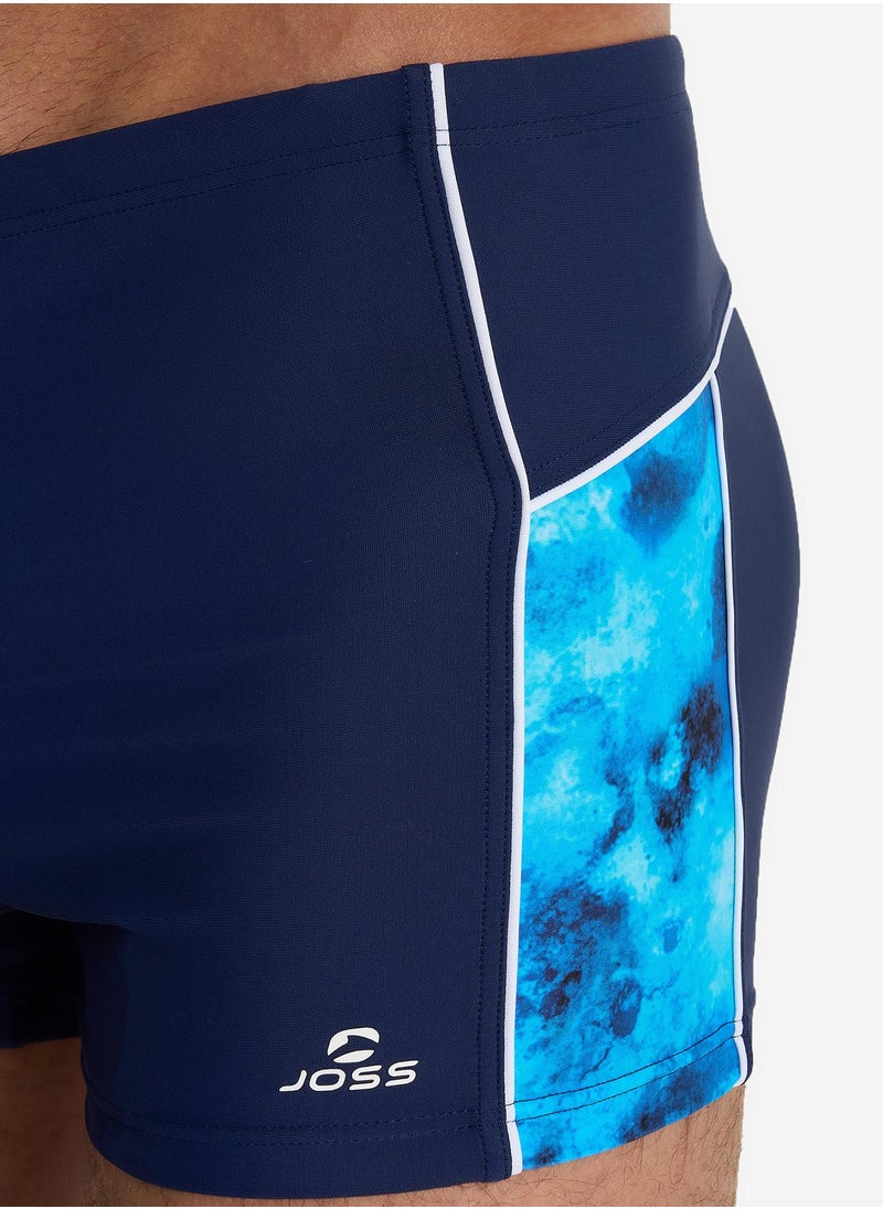 Joss Joss Men's Swimming Trunks Blue/White with Printed Inserts – Creora Highclo Fibers, Chlorine-Resistant, Adjustable Waistband for Perfect Fit  - Image 3