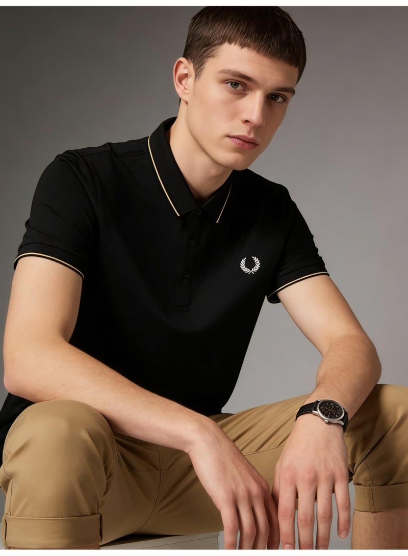 فريد بيري Fred Perry Contrast Trim Polo Shirt | Premium Breathable Piqué Cotton Short Sleeve Casual Top with Laurel Wreath Embroidery - Image 3