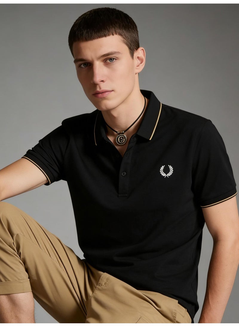 فريد بيري Fred Perry Contrast Trim Polo Shirt | Premium Breathable Piqué Cotton Short Sleeve Casual Top with Laurel Wreath Embroidery - Image 1