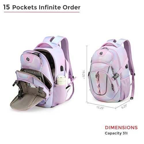 Swissdigital Laptop Backpack with USB Charging Port, Travel Backpack Fits 15.6 inches Computer, 31L Backpack for Women, Pink Purple | SD803-104 - Image 4