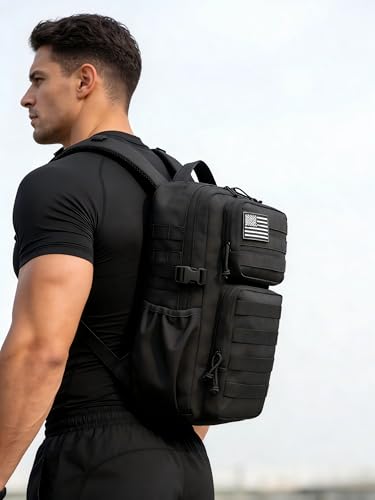 Wotony Military Tactical Backpack for Men Waterproof Daypack 3 Day Assault Pack Molle Bag with Water Bottle Holder Black 30L - Image 3
