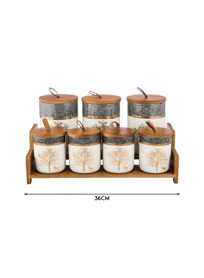 اباريك الصفا طقم علب بهارات سيراميك 7 قطع بستاند - Image 5