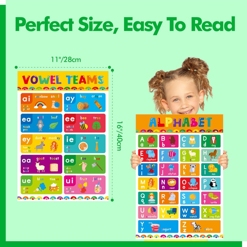 Gethelud 17 English Phonics Posters, Language Education Charts, Learning Vowels, Alphabet Posters, PET Film Covered Phonics Learning Tool For Kindergarten Classroom, Bulletin Board, Kidsâ€™ Room, 11â€x16â€ - Image 3
