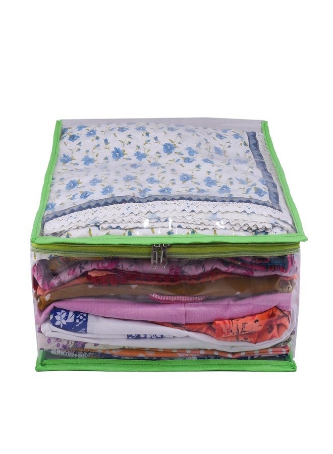 ABBASI Saree Cover Storage Bag Big for Clothes with Zip Organizer for Wardrobe, transparent Large Design Boxes (Green, Pack of 2) - Image 3