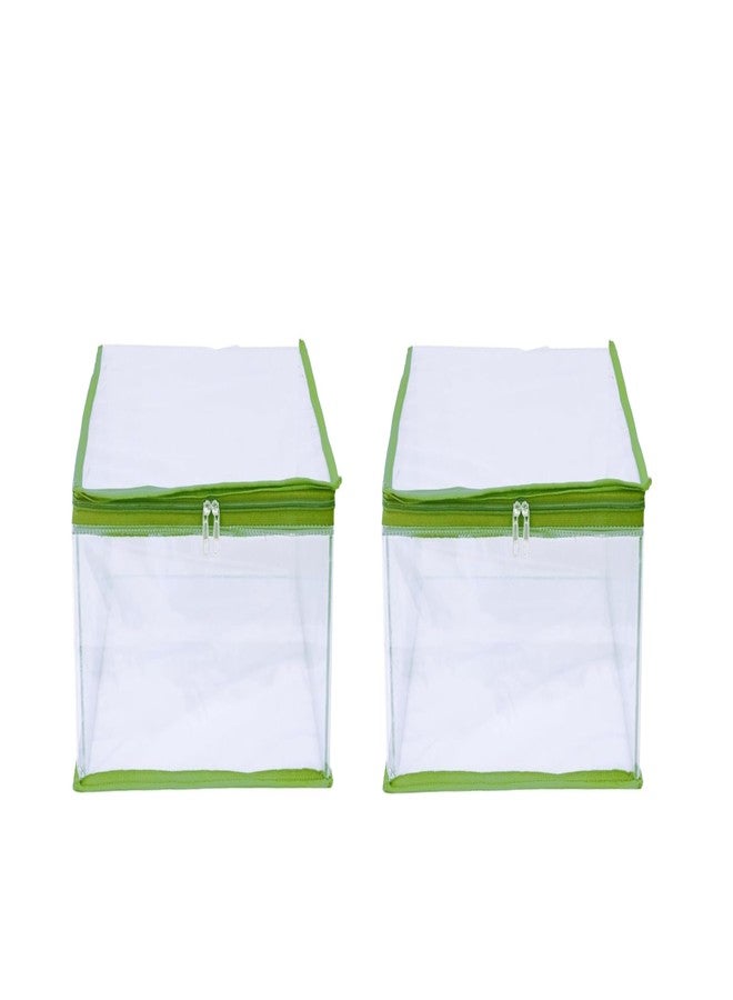 ABBASI Saree Cover Storage Bag Big for Clothes with Zip Organizer for Wardrobe, transparent Large Design Boxes (Green, Pack of 2) - Image 1