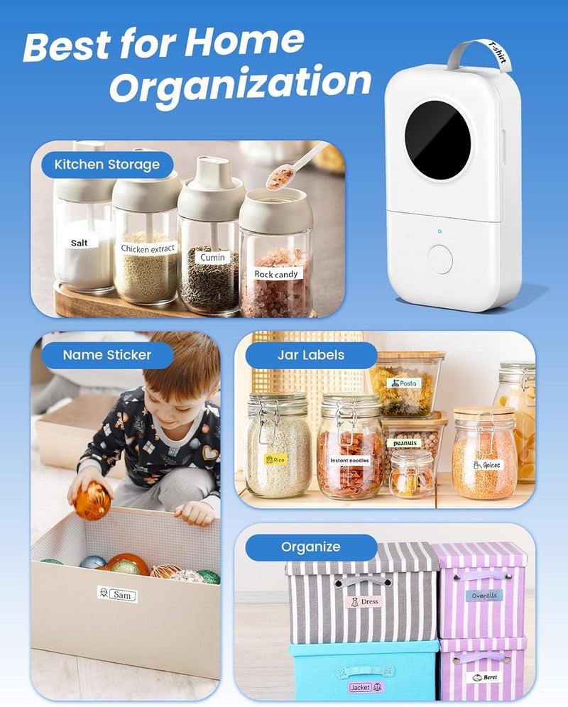 Memoking Label Maker Machine with Tape - D30 Small Portable Inkless Handheld USB Label Printer for Clear Label, Document, Kitchen, Compatible with Smartphone and Tablet, with 12x40mm Label, White - Image 2