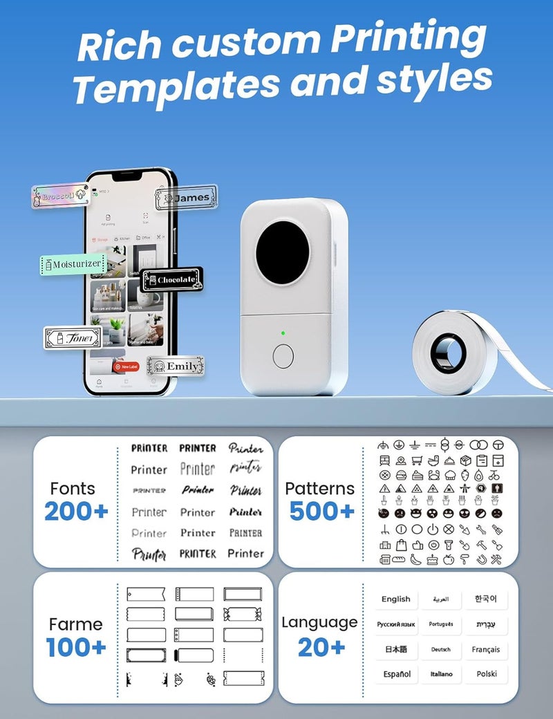 Memoking Label Maker Machine with Tape - D30 Small Portable Inkless Handheld USB Label Printer for Clear Label, Document, Kitchen, Compatible with Smartphone and Tablet, with 12x40mm Label, White - Image 5