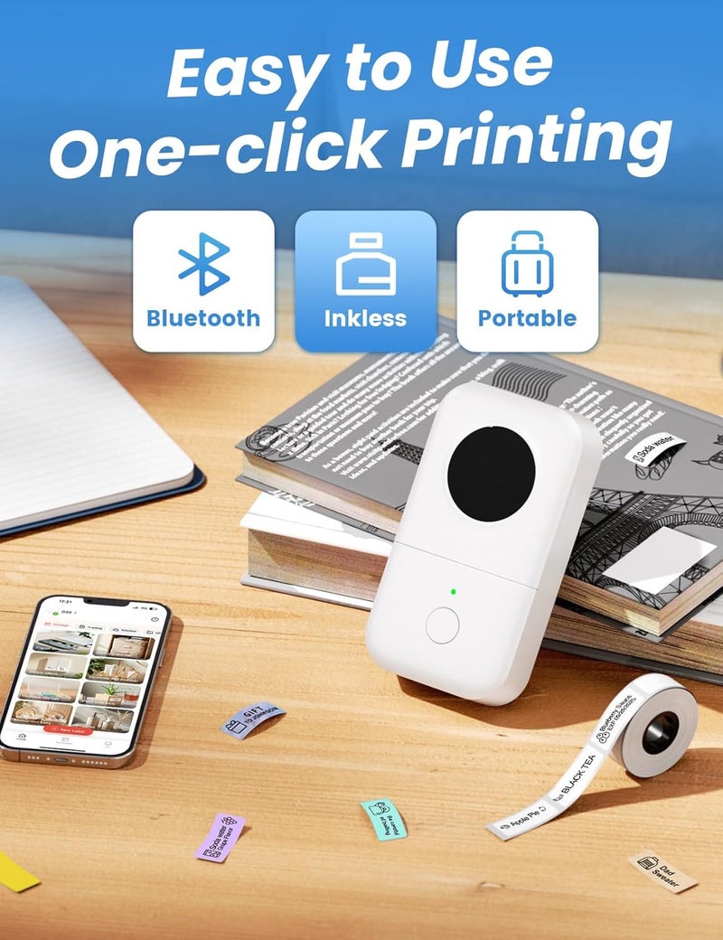 Memoking Label Maker Machine with Tape - D30 Small Portable Inkless Handheld USB Label Printer for Clear Label, Document, Kitchen, Compatible with Smartphone and Tablet, with 12x40mm Label, White - Image 4