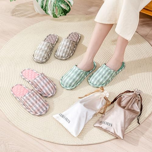 biroris 3 Pairs Floral Cotton House Slippers for Women, Open Toe Indoor Slippers Comfortable Washable Portable Foldable Guest Travel Hotel Airplane Spa Slippers (Closed-toe Solid Color Flower, 7-8.5, Adult, Women, 7, Numeric Range, US Footwear Size System, 8.5, Medium) - Image 3