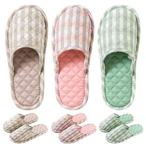 biroris 3 Pairs Floral Cotton House Slippers for Women, Open Toe Indoor Slippers Comfortable Washable Portable Foldable Guest Travel Hotel Airplane Spa Slippers (Closed-toe Solid Color Flower, 7-8.5, Adult, Women, 7, Numeric Range, US Footwear Size System, 8.5, Medium) - Image 1
