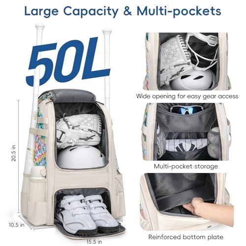 KAVIGOR Baseball Bag for Youth | Softball Backpack 50L Large Capacity with Shoe Compartment and 4 Bat Holders | Nova Flare Series - Image 3