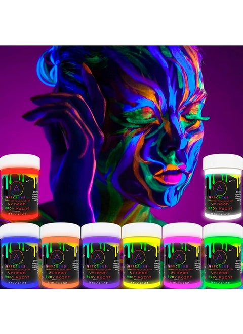 Neon Body And Face Paint Glowing In The Dark Phosphorus And Blacklight Reactive Under Uv Flashlight 8 Non Toxic Fluorescent
