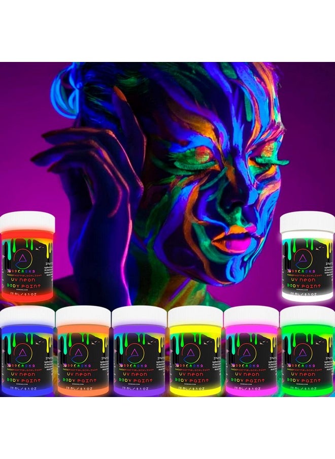 Neon Body And Face Paint Glowing In The Dark Phosphorus And Blacklight Reactive Under Uv Flashlight 8 Non Toxic Fluorescent