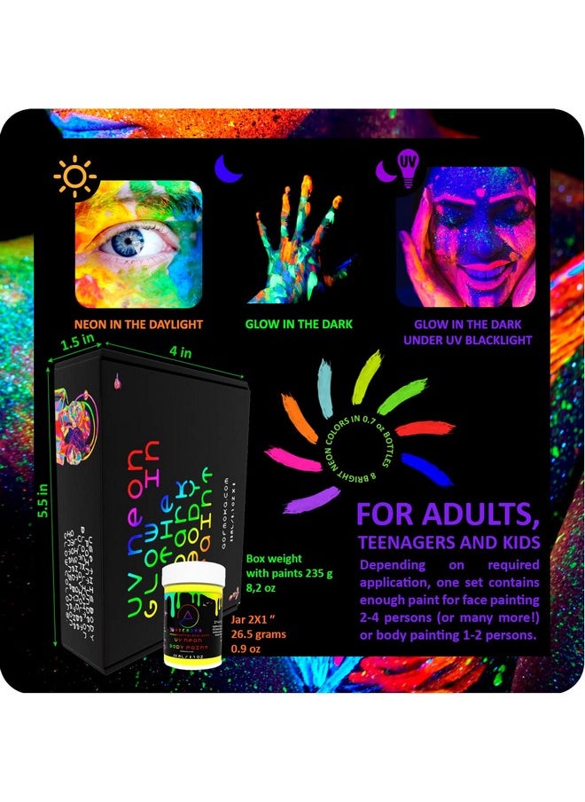 Neon Body And Face Paint Glowing In The Dark Phosphorus And Blacklight Reactive Under Uv Flashlight 8 Non Toxic Fluorescent