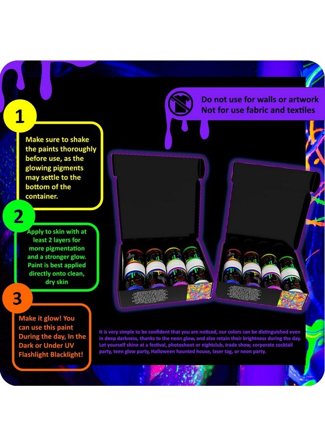 Neon Body And Face Paint Glowing In The Dark Phosphorus And Blacklight Reactive Under Uv Flashlight 8 Non Toxic Fluorescent