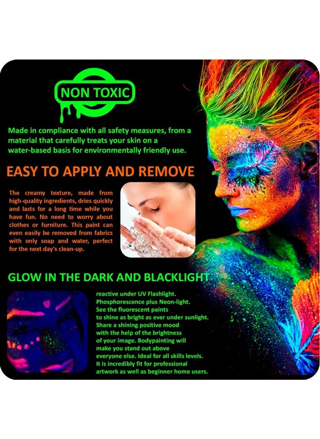 Neon Body And Face Paint Glowing In The Dark Phosphorus And Blacklight Reactive Under Uv Flashlight 8 Non Toxic Fluorescent