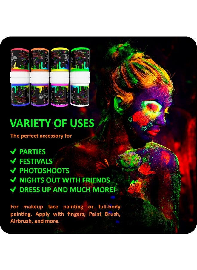 Neon Body And Face Paint Glowing In The Dark Phosphorus And Blacklight Reactive Under Uv Flashlight 8 Non Toxic Fluorescent
