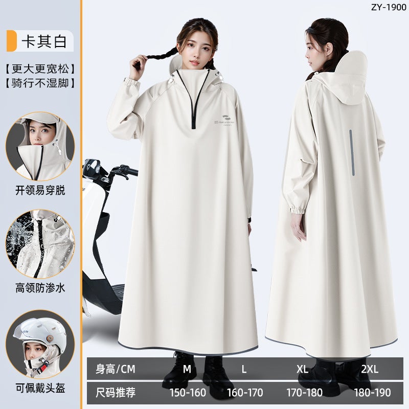 Generic Womens Raincoat Cycling Full Body Rain-proof Mens Adult One-piece Thick Electric Car Oxford Cloth One-piece Motorcycle Poncho Advanced White-[Upgraded version with enlarged foot-covering zipper, high neckline, more convenient to wear and take off] complimentary storage bag 
